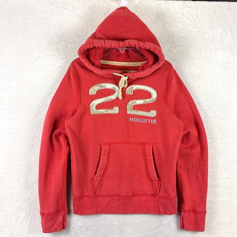 VTG Hollister Hoodie Mens S Red Distressed 22 Preppy SoCal Skate Beach Y2K